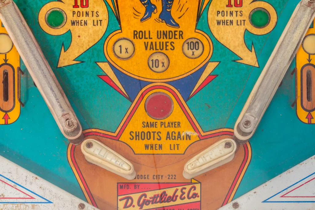 Close up of a weathered vintage pinball machine photo for Intellectual Property Service